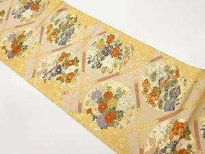 格天井に花々模様織出し袋帯